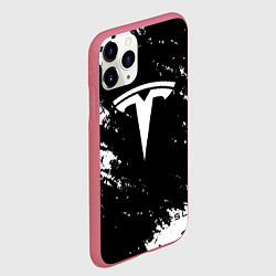 Чехол iPhone 11 Pro матовый Tesla logo texture, цвет: 3D-малиновый — фото 2