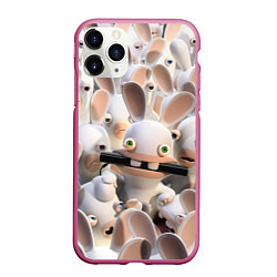 Чехол iPhone 11 Pro матовый Куча бешеных кроликов, цвет: 3D-малиновый