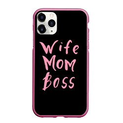 Чехол iPhone 11 Pro матовый Wife Mom Boss, цвет: 3D-малиновый