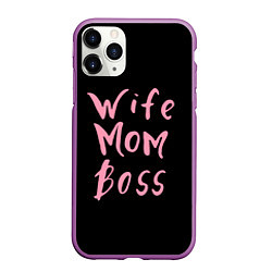 Чехол iPhone 11 Pro матовый Wife Mom Boss, цвет: 3D-фиолетовый