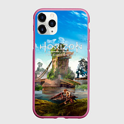Чехол iPhone 11 Pro матовый Horizon Forbidden West - разрушенный мост, цвет: 3D-малиновый