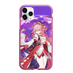 Чехол iPhone 11 Pro матовый Yae Miko Genshin Impact, цвет: 3D-малиновый