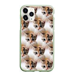 Чехол iPhone 11 Pro матовый Маленький котенок паттерн, цвет: 3D-салатовый