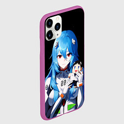 Чехол iPhone 11 Pro матовый Рей Аянами с игрушкой Синдзи Евангелион, цвет: 3D-фиолетовый — фото 2