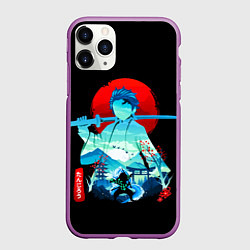 Чехол iPhone 11 Pro матовый Танджиро Комадо Силуэт Клинок рассекающий демонов, цвет: 3D-фиолетовый