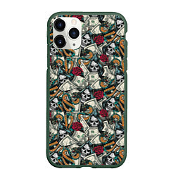 Чехол iPhone 11 Pro матовый Смерть, Змея, Доллары, Розы, цвет: 3D-темно-зеленый