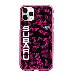 Чехол iPhone 11 Pro матовый SUBARU STI PATTERN, цвет: 3D-малиновый