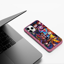 Чехол iPhone 11 Pro матовый Cute Fnaf Pattern, цвет: 3D-малиновый — фото 2