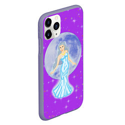 Чехол iPhone 11 Pro матовый Дева, воплощение Луны, звёздное лиловое небо, цвет: 3D-серый — фото 2