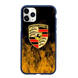 Чехол iPhone 11 Pro матовый Porsche порше огонь, цвет: 3D-тёмно-синий