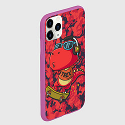 Чехол iPhone 11 Pro матовый Веселый динозавр на скейте, цвет: 3D-фиолетовый — фото 2