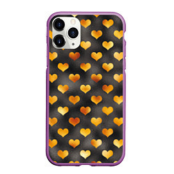 Чехол iPhone 11 Pro матовый Сердечки Gold and Black, цвет: 3D-фиолетовый
