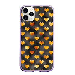 Чехол iPhone 11 Pro матовый Сердечки Gold and Black, цвет: 3D-светло-сиреневый