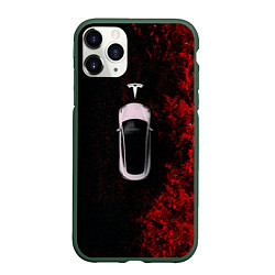 Чехол iPhone 11 Pro матовый TESLA - КРАСНЫЙ КЛЁН ТЕСЛА, цвет: 3D-темно-зеленый