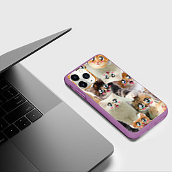 Чехол iPhone 11 Pro матовый Много кошек с большими анимэ глазами, цвет: 3D-фиолетовый — фото 2