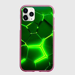 Чехол iPhone 11 Pro матовый 3D ПЛИТЫ НЕОН NEON GREEN HEXAGON РАЗЛОМ, цвет: 3D-малиновый