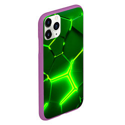 Чехол iPhone 11 Pro матовый 3D ПЛИТЫ НЕОН NEON GREEN HEXAGON РАЗЛОМ, цвет: 3D-фиолетовый — фото 2