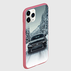 Чехол iPhone 11 Pro матовый Лексус - зимняя дорога!, цвет: 3D-малиновый — фото 2