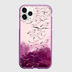 Чехол iPhone 11 Pro матовый Птицы на небе, цвет: 3D-фиолетовый