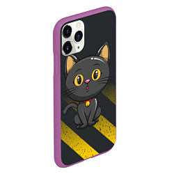Чехол iPhone 11 Pro матовый Черный кот желтые полосы, цвет: 3D-фиолетовый — фото 2