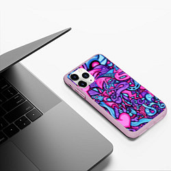 Чехол iPhone 11 Pro матовый Acid graffiti with skulls, цвет: 3D-розовый — фото 2