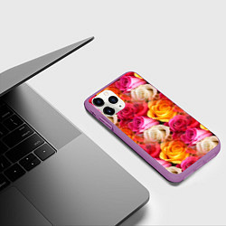 Чехол iPhone 11 Pro матовый Красные, желтые и белые розы, цвет: 3D-фиолетовый — фото 2