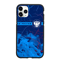 Чехол iPhone 11 Pro матовый РОССИЯ - ГЕРБ Пламя Полоса, цвет: 3D-черный