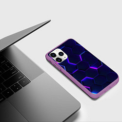 Чехол iPhone 11 Pro матовый Соты - неон, цвет: 3D-фиолетовый — фото 2