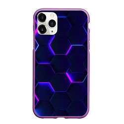 Чехол iPhone 11 Pro матовый Соты - неон, цвет: 3D-фиолетовый