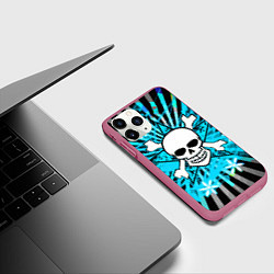 Чехол iPhone 11 Pro матовый Neon Skull, цвет: 3D-малиновый — фото 2