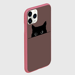 Чехол iPhone 11 Pro матовый Черная кошка выглядывает из укрытия, цвет: 3D-малиновый — фото 2