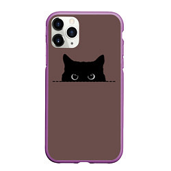 Чехол iPhone 11 Pro матовый Черная кошка выглядывает из укрытия, цвет: 3D-фиолетовый