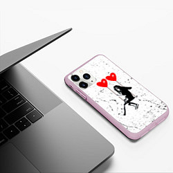 Чехол iPhone 11 Pro матовый BANKSY БЭНКСИ девочка на качелях с сердцами, цвет: 3D-розовый — фото 2