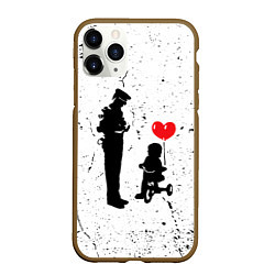 Чехол iPhone 11 Pro матовый Banksy - ребенок на велосипеде, цвет: 3D-коричневый