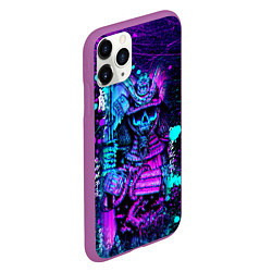 Чехол iPhone 11 Pro матовый Неоновый Японский Самурай Neon Samurai Skull, цвет: 3D-фиолетовый — фото 2