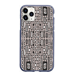 Чехол iPhone 11 Pro матовый Полосатый геометрический узор Круги, квадраты, лин, цвет: 3D-серый