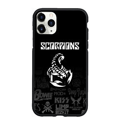 Чехол iPhone 11 Pro матовый Scorpions логотипы рок групп