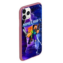 Чехол iPhone 11 Pro матовый Minecraft Neon, цвет: 3D-малиновый — фото 2