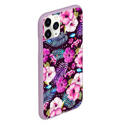 Чехол iPhone 11 Pro матовый Цветочный Паттерн Flowers and leaves, цвет: 3D-сиреневый — фото 2