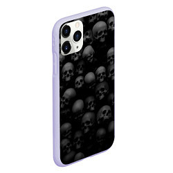 Чехол iPhone 11 Pro матовый Черепа на черном фоне паттерн, цвет: 3D-светло-сиреневый — фото 2