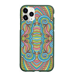Чехол iPhone 11 Pro матовый Абстрактный разноцветный узор Линии, волны, полосы, цвет: 3D-темно-зеленый