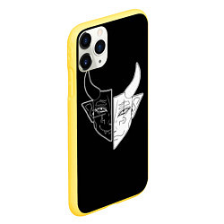 Чехол iPhone 11 Pro матовый Маска Инь Янь, цвет: 3D-желтый — фото 2