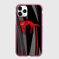 Чехол iPhone 11 Pro матовый Прикольный красный кот, цвет: 3D-малиновый