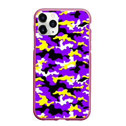 Чехол iPhone 11 Pro матовый Камуфляж Фиолетово-Жёлтый, цвет: 3D-малиновый