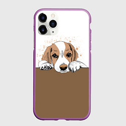 Чехол iPhone 11 Pro матовый Грустный Щенок Бигля, цвет: 3D-фиолетовый