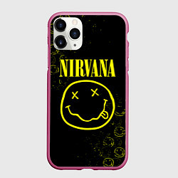 Чехол iPhone 11 Pro матовый NIRVANA логотипы, цвет: 3D-малиновый