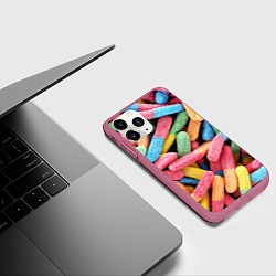 Чехол iPhone 11 Pro матовый Мармеладные червячки, цвет: 3D-малиновый — фото 2