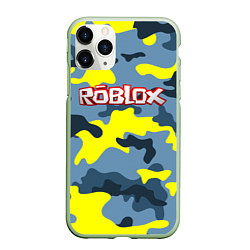 Чехол iPhone 11 Pro матовый Roblox Камуфляж Жёлто-Голубой, цвет: 3D-салатовый