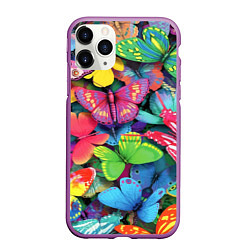 Чехол iPhone 11 Pro матовый Стая бабочек Pattern, цвет: 3D-фиолетовый