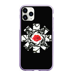 Чехол iPhone 11 Pro матовый RHCP Logo Red Rose, цвет: 3D-светло-сиреневый